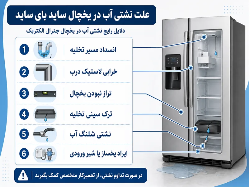 علت نشتی آب یخچال ساید جنرال الکتریک
